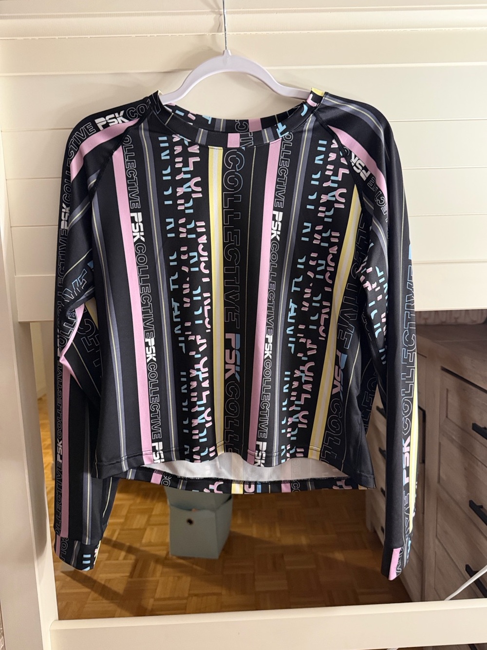 Black Striped Long Sleeve Top with Pastel Accents